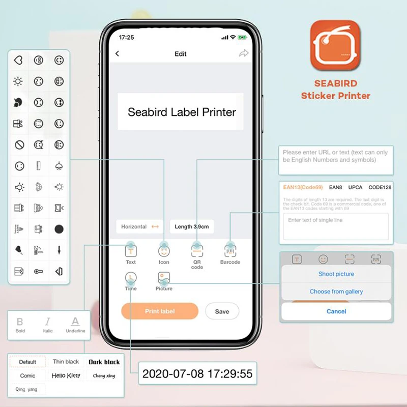 

SEABIRD Thermal Bluetooth Printer Portable Pocket Label Printer for Mobile Android IOS Phone Photo Pictures Printer Machine