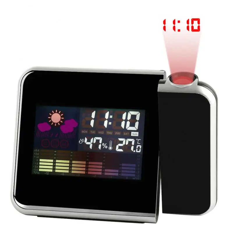 

Projection LCD Alarm Clock Silent Digital Backlight Snooze Clock Weather Thermometer With Calendar Weather Station Home Supplies