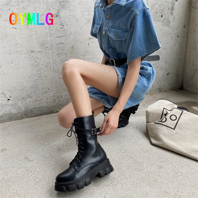 

2021new round head lace-up thick heel Martin boots in tube fashion Korean version of wild net red thin and thin motorcycle boots