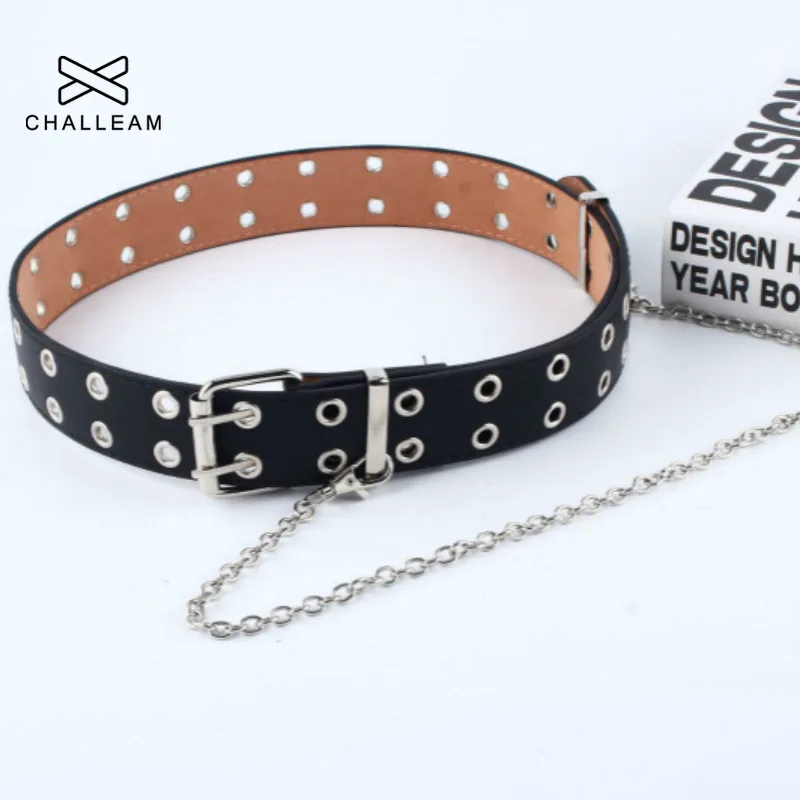 

Women Belt PU Leather Pin Buckle Punk Wind Jeans New style fashion Female Black Free Size Grommet Belts For Pants 152