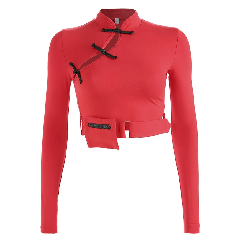 

Goth Aesthetic E Girl T Shirt Women Spring 2021 Fashion Punk Clothes V Neck Long Sleeve Tshirt Slim Cropped Tees With Sashes