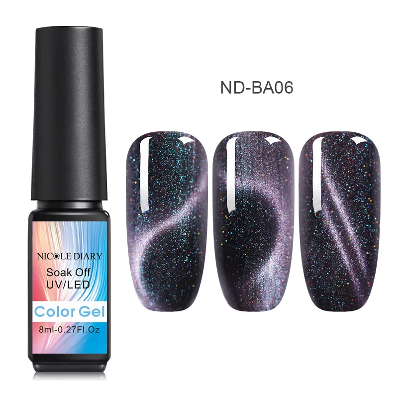 8ML ND-BA06 Николь дневник солнцезащитные очки "кошачий глаз", гель, лак для ногтей, 9D голографическая Хамелеон для использования с магнитом био-Гели Soak Off УФ-лак для ногтей Гель-лак, Длительное Действие, 8/косметика парфюмерия диспенсер 5 мл - Цвет: 8ML ND-BA06