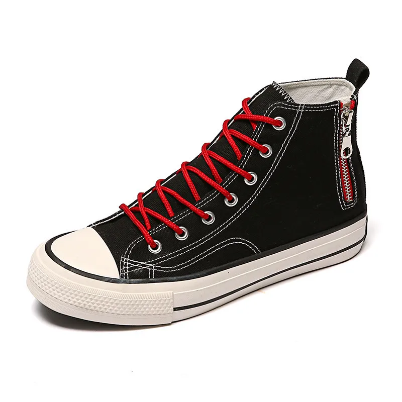 

Canvas Vulcanize Shoes Men Side Zipper Fashion Sneakers High Top 2020 New Male Fashion White/black Shoes Sneakers Flats bb621