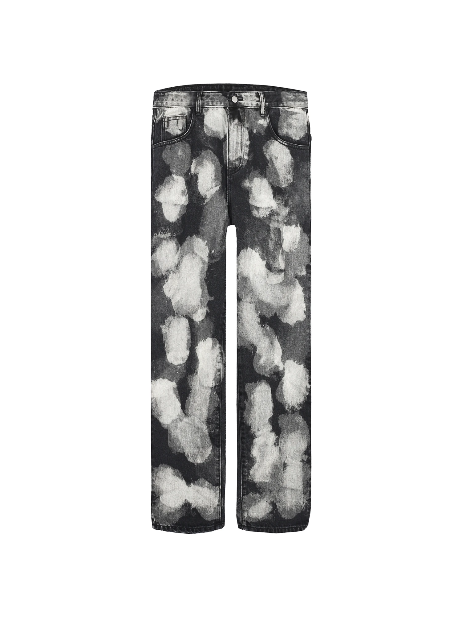

High Street Distressed Gray Gradient Dyed Rendering Tie-Dye Couple Loose Straight Casual Jeans