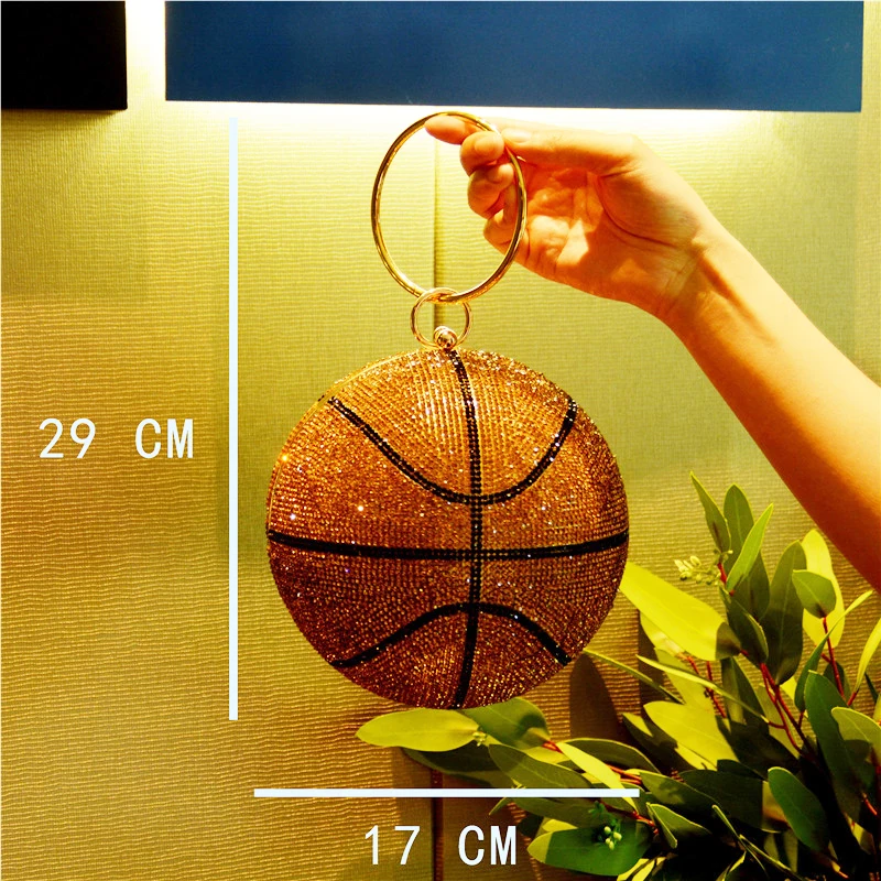 

Luxury Diamond Basketball Clutch Bags for Women Football Shape Wedding Party Purse and Handbag Gold Silver Evening Bag