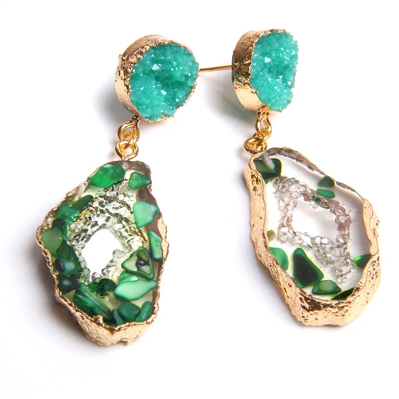 Круглые серьги подвески с натуральным камнем смешанные цвета зеленый друг кварц