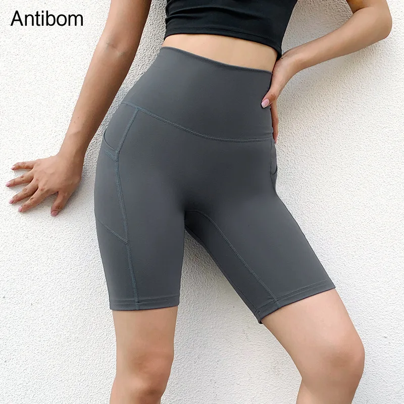 

Antibom Women Yoga Pants Tights Shorts Knee Length Pocket Fitness Gym High Waist Stretchy Sports Leggings Running Quick Dry New