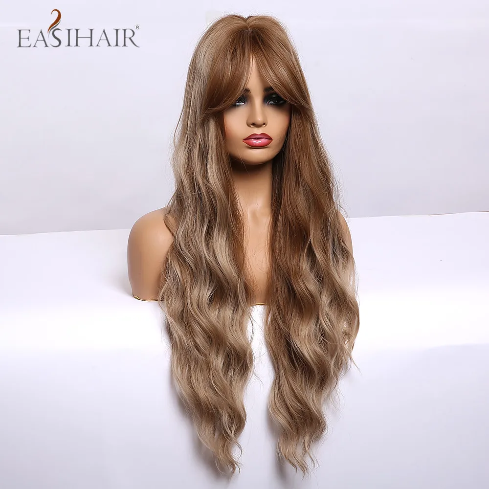 EASIHAIR длинный коричневый блонд бежевый Выделите волнистый парик с челкой