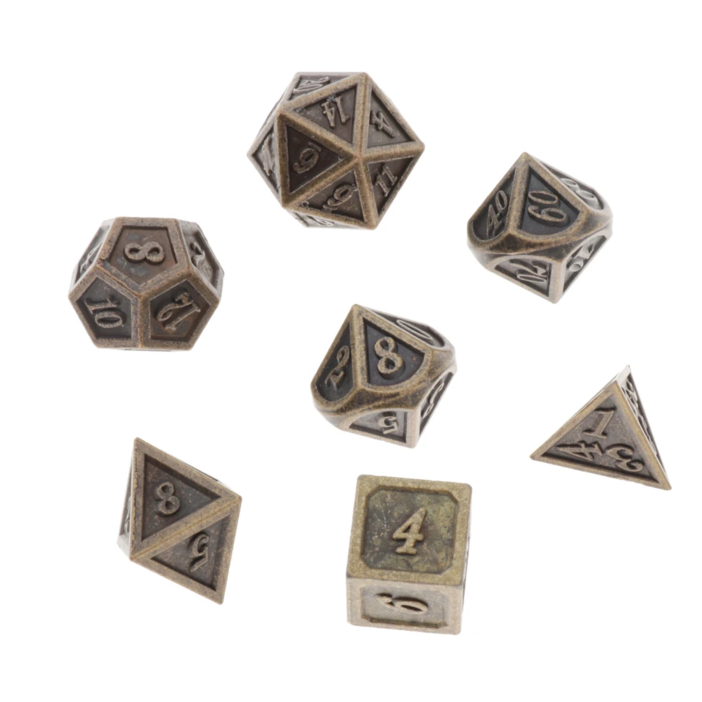 

7 Pieces Metal Dices Set DND Game Polyhedral Solid Metal D&D Dice Set for Dragon Scale DnD Pathfinder RPG Board Games--14mm