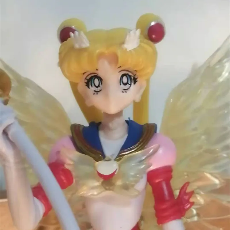 

16cm Anime Sailor Moon Action Figures PVC Sailor Moon Figure Set Wings Cake Decoration Collection Model Toy Doll Gifts for Kids