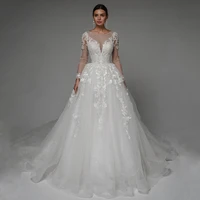 jiayigong ball gown glitter wedding dress elegant long sleeves scoop lace backless robe de mariee bridal gowns plus size