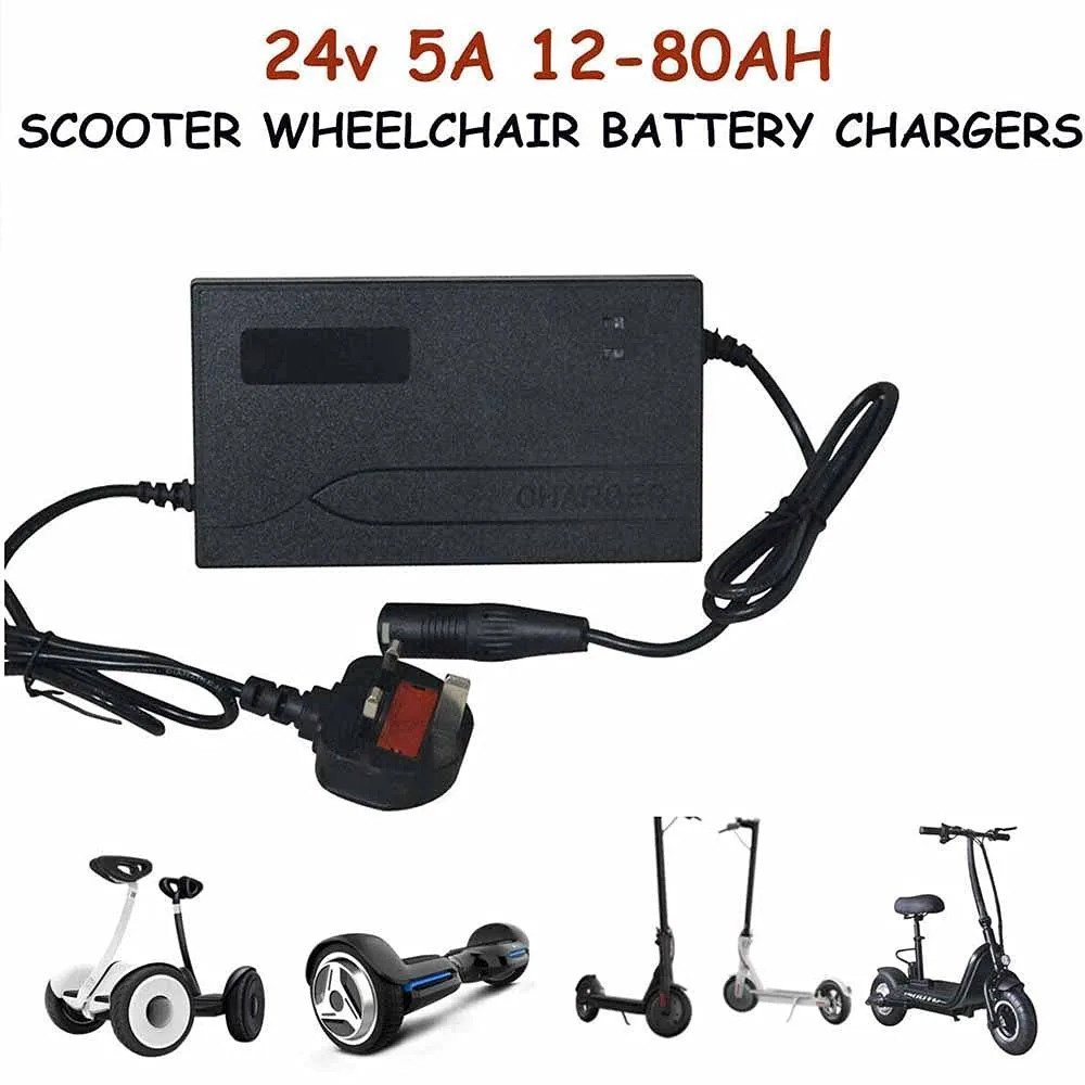 

Battery Charger 24v 5A LED Charging Indicator Mobility Scooter Wheelchair Battery Charger 50-60Hz Stable Power Supply UK