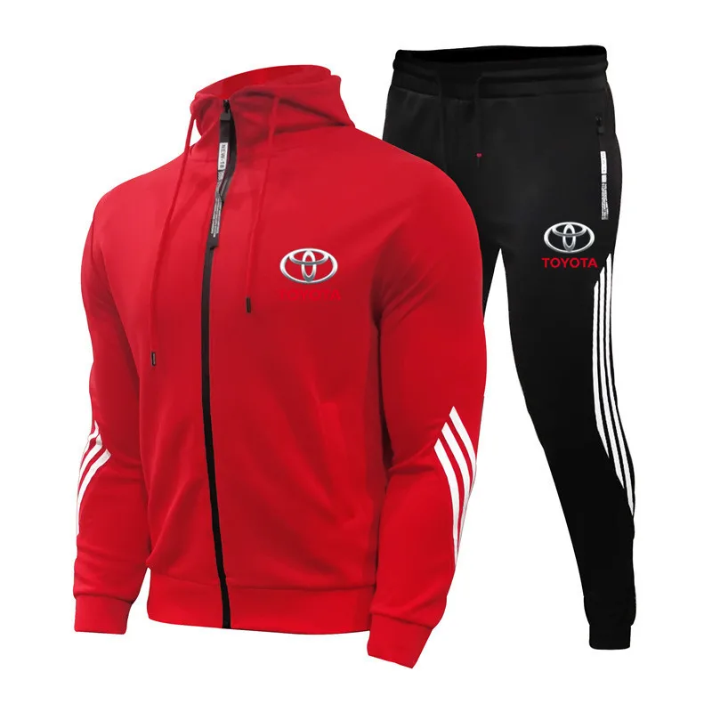 

Toyota 2021 Spring Autumn Men's Sports Suit Motorcycle Printing Casual Sports Striped Zipper Hoodie+Slim Trousers 2 Piece Set