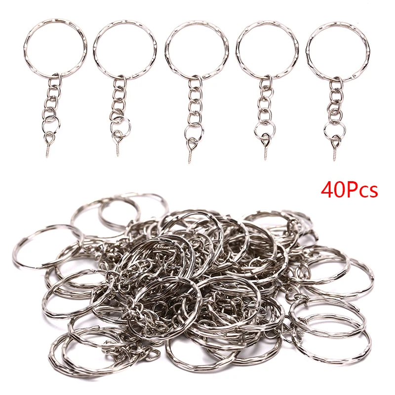 

40Pcs /set Polished Key Ring Screw Eye Short Chain Split Ring Connector DIY Jewelry Keychain Keyfob Accessories