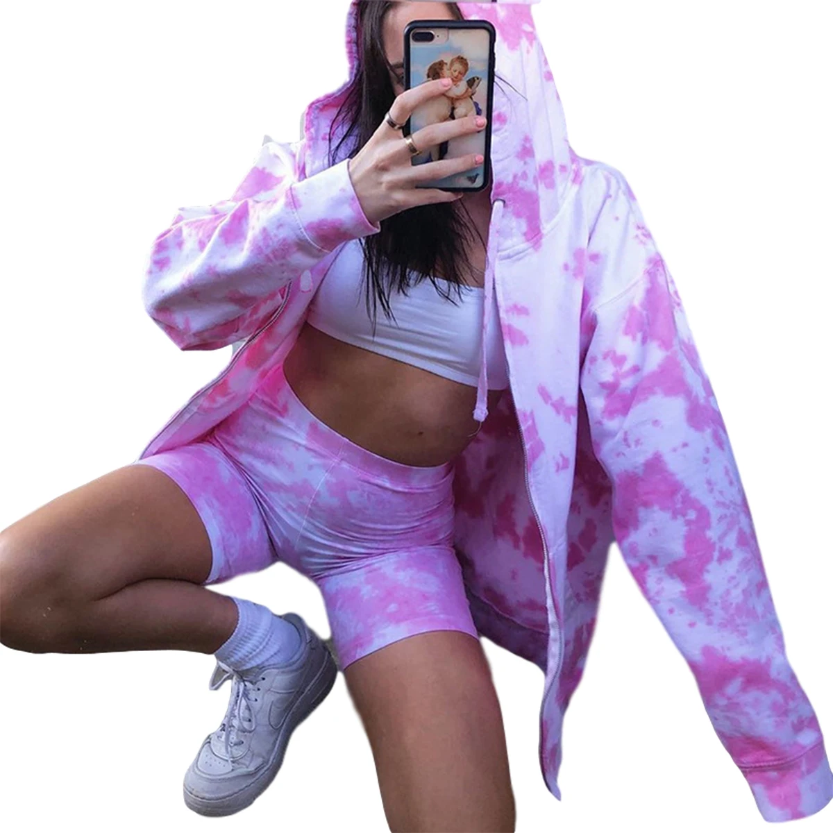 

Толстовки на молнии с принтом для женщин, туники с длинным рукавом и капюшоном, пальто с карманами, Женская Осенняя куртка