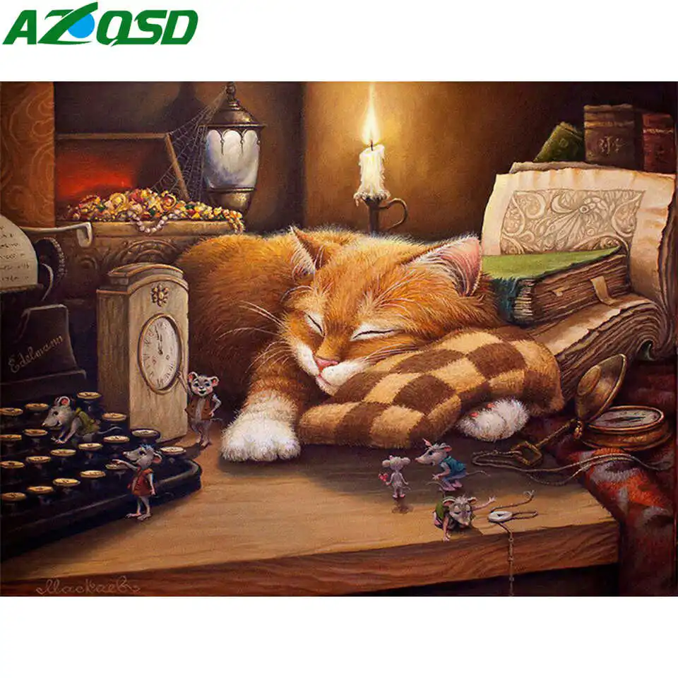 

AZQSD Diy Краска для рисования по номерам кошачий арт Сделай Сам акриловая Раскраска по номерам ручная краска для животных набор холст домашний...