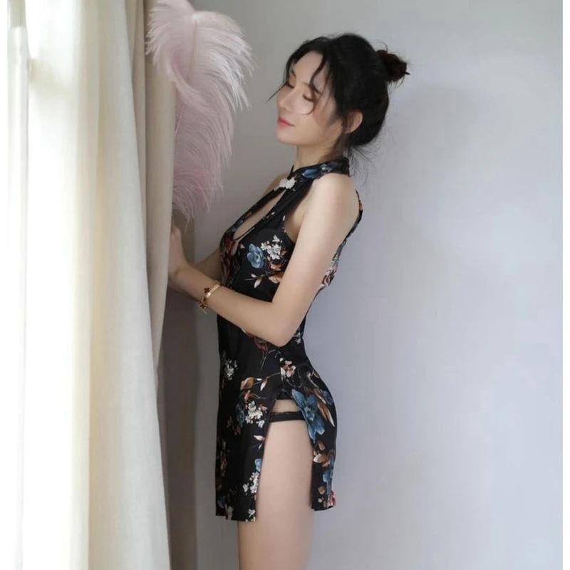 Женское винтажное шелковое платье Cheongsam элегантное пикантное для сна с принтом в