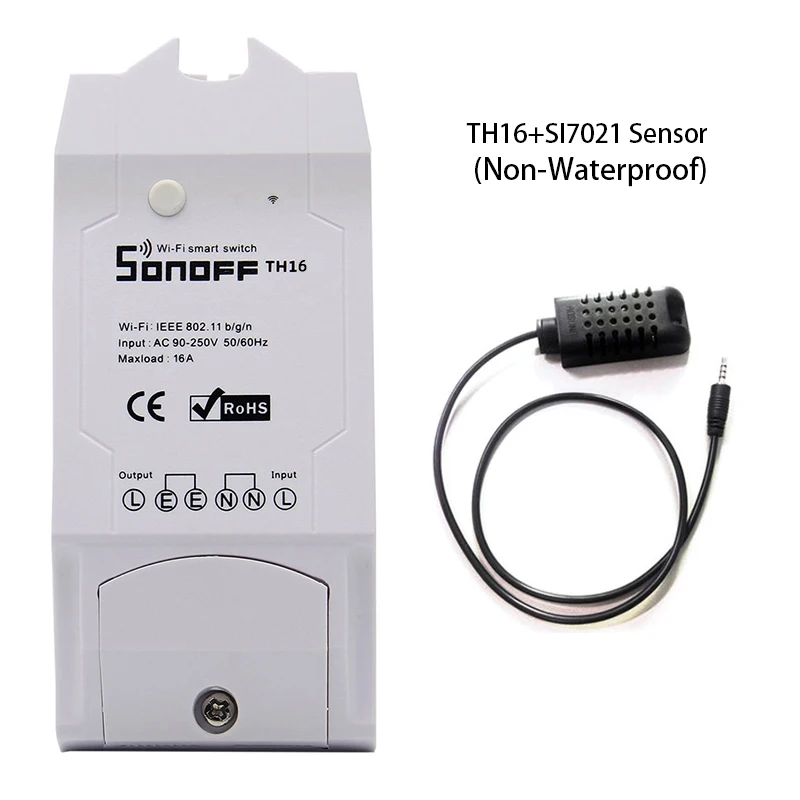 Датчик SONOFF TH16 водонепроницаемый смарт-датчик с Wi-Fi датчиком температуры работает
