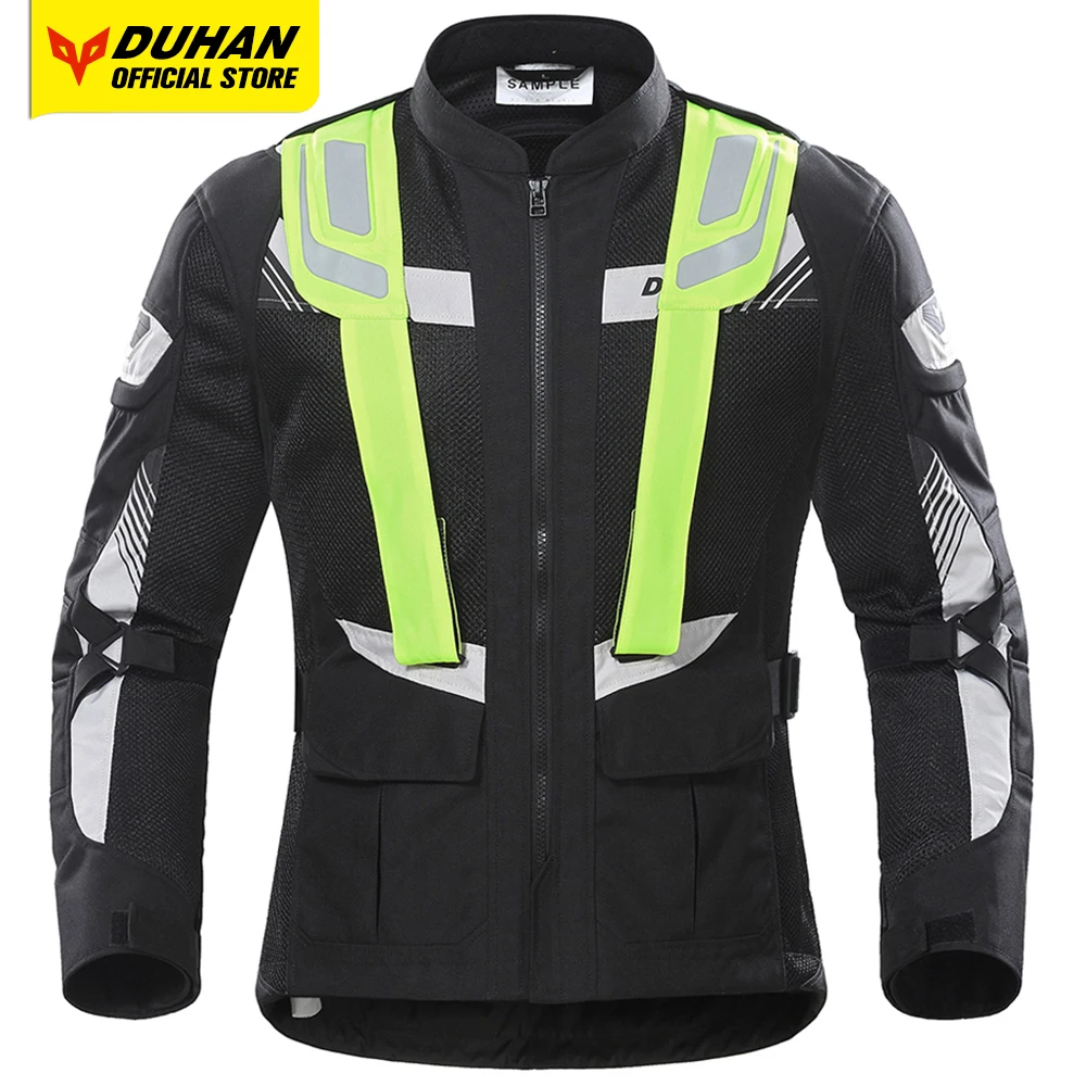 

DUHAN Men Women Motorcycle Jacket Breathable Mesh Fabric Motocross Jacket Moisture Wicking Lightweight Clothing Reflective Strip