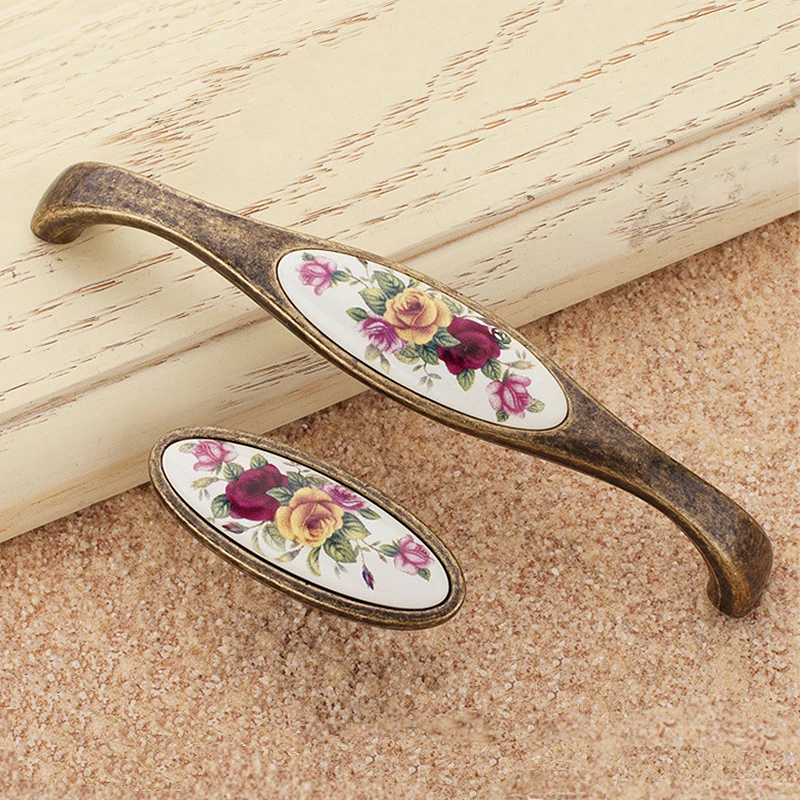 Ручки из металлического сплава винтажные керамические ручки с сельским цветком