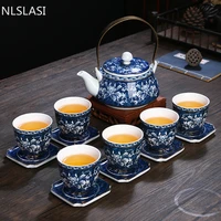 boutique blue and white porcelain tea set chinese ceramic teapot gaiwan handmade kettle strainer teacups home teaware drinkware