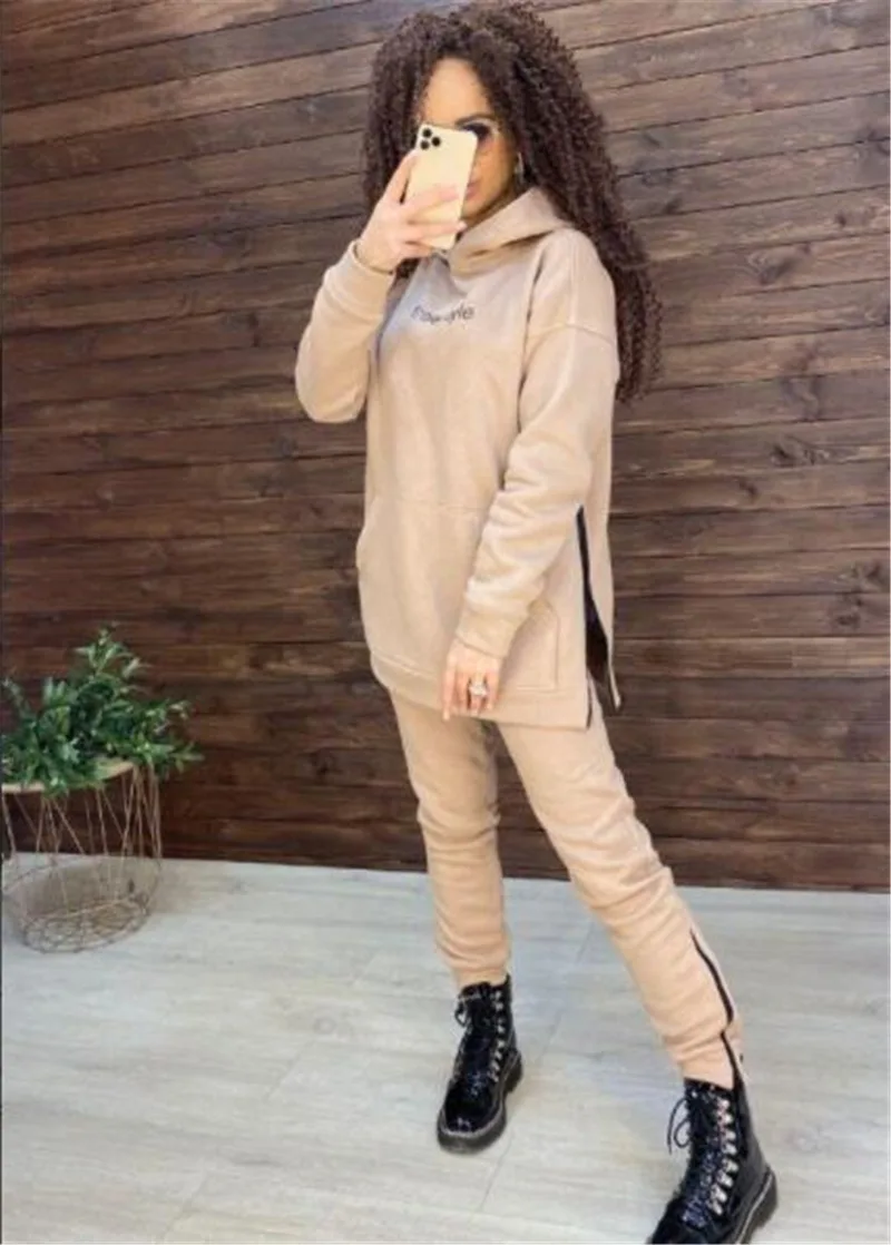

Winter Two Pieces Tracksuit Women's Warm Oversized Sweatshirt Hoodies Mujer Sports Jogging Suits Female Sets 2021 Fast delivery