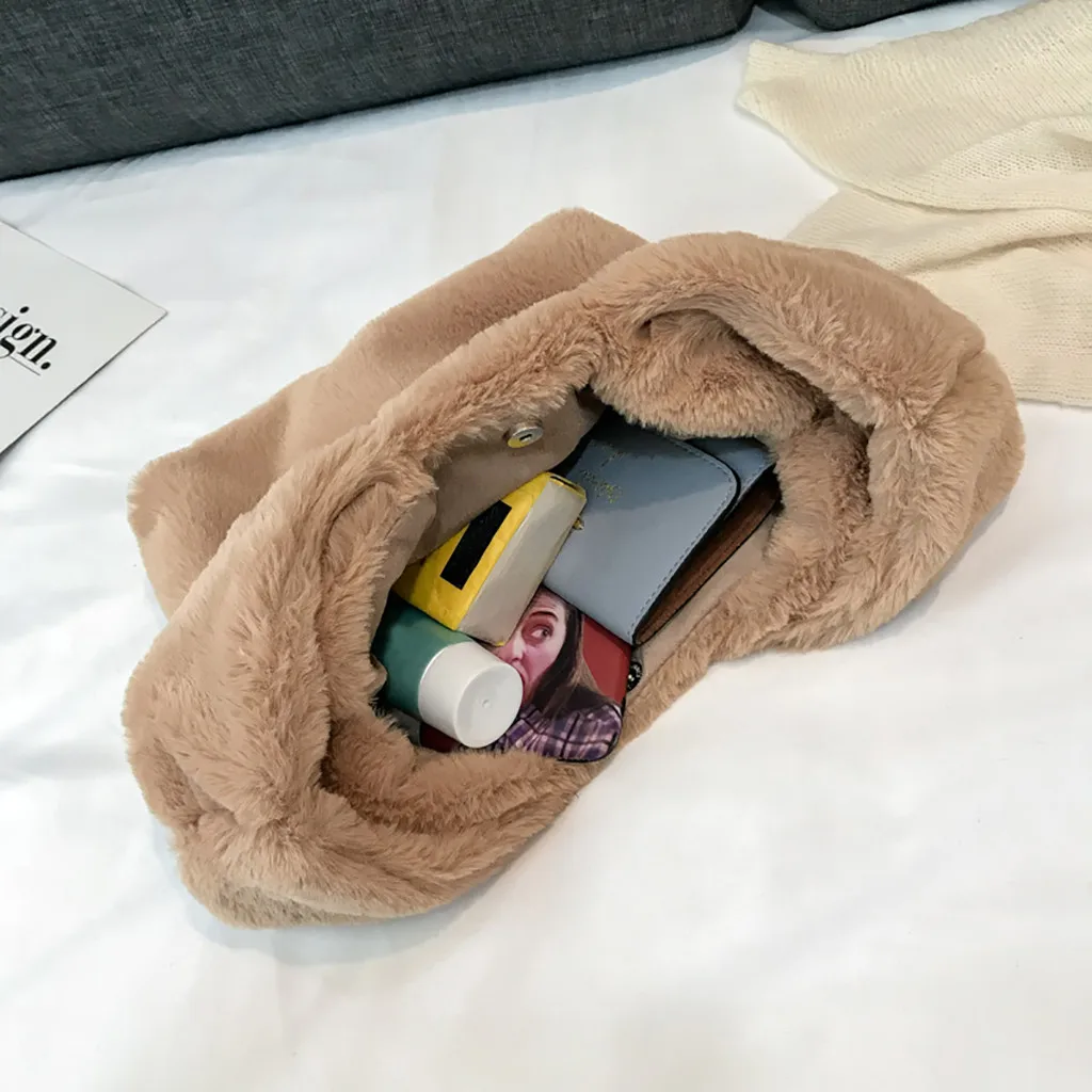 Женская модная плюшевая сумка без рукавов однотонная меховая с пряжкой зимняя