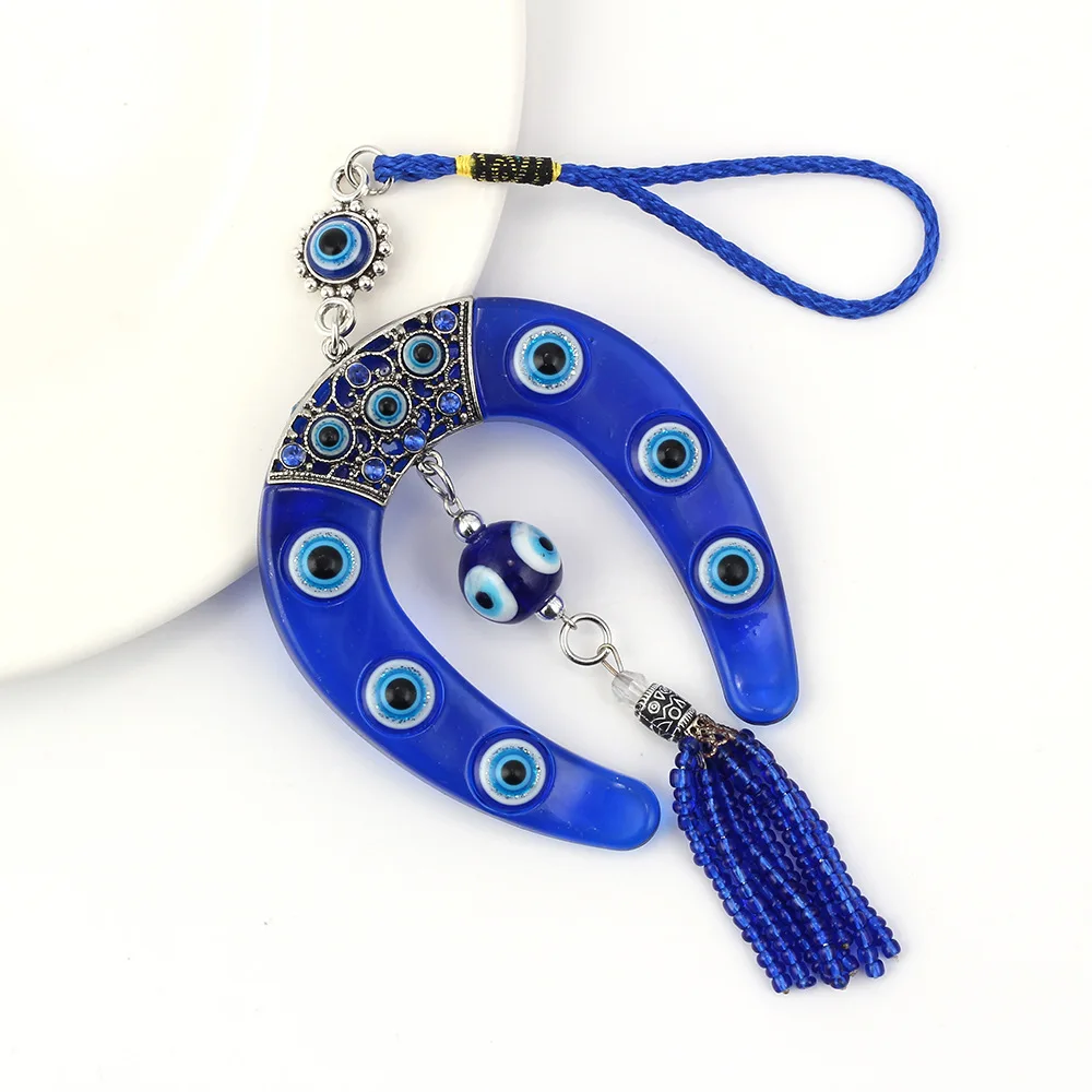 

Eye Blue Horseshoe Shape Charm Car Keychain Jewelry Pendant With Bule Eye Bead