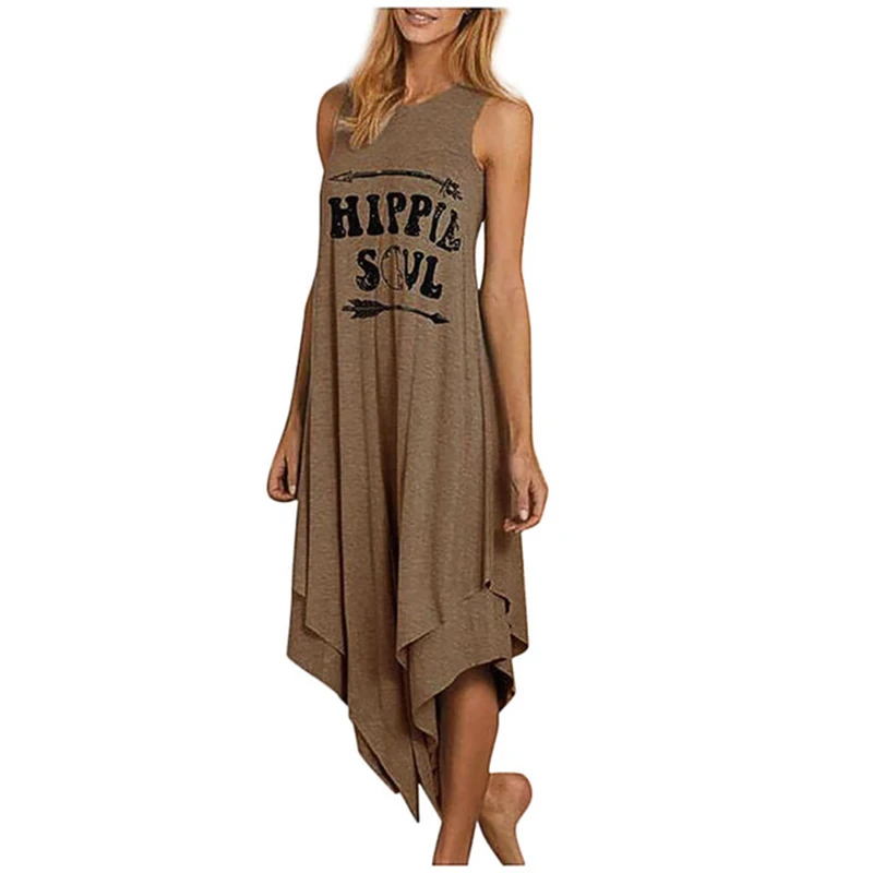 

Women Sleeveless Tank Dress Fashion Loose Letter Printed O-Neck Vest Top Female Summer Casual Plus Size Irregular Hem Dresses