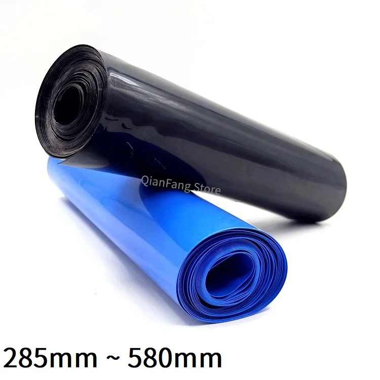Tubo termorretráctil de PVC de 2M, funda de Cable retráctil, cubierta de paquete para envoltura de película de batería de litio 285, 580mm ~ 18650mm, color azul y negro