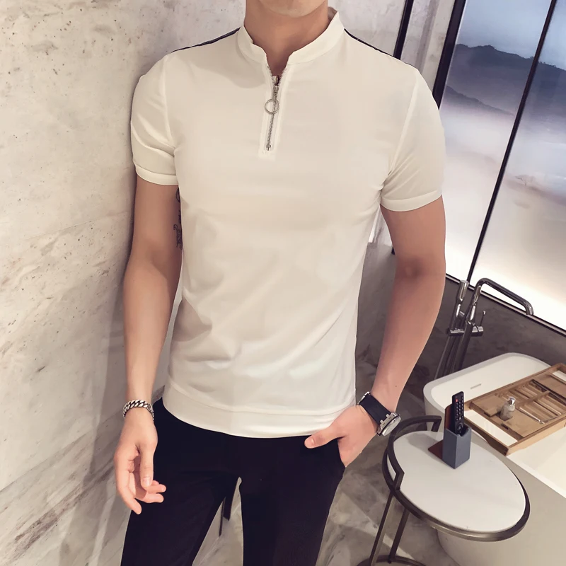 Summer Man Solid Color Zipper Polo Korean Mens Shirt Reserved Camiseta Masculina Short Sleeved Slim Fit 2020 Clothing | Мужская одежда
