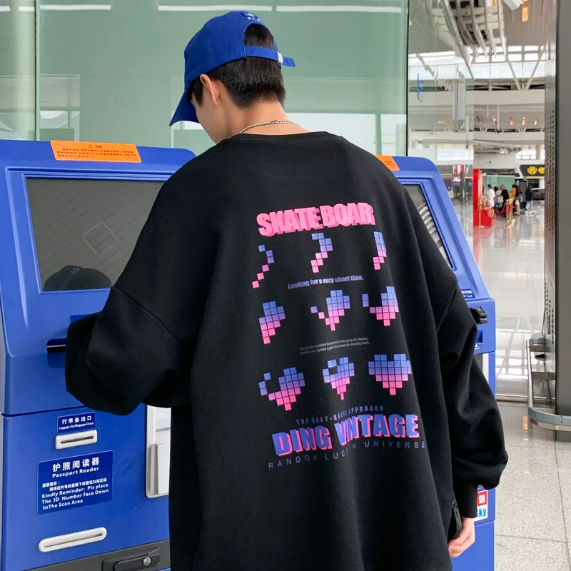 

Тонкий свитер для мужчин и женщин, свободный Универсальный пуловер с длинным рукавом, с принтом, в Корейском стиле, ins стиль, 5XL