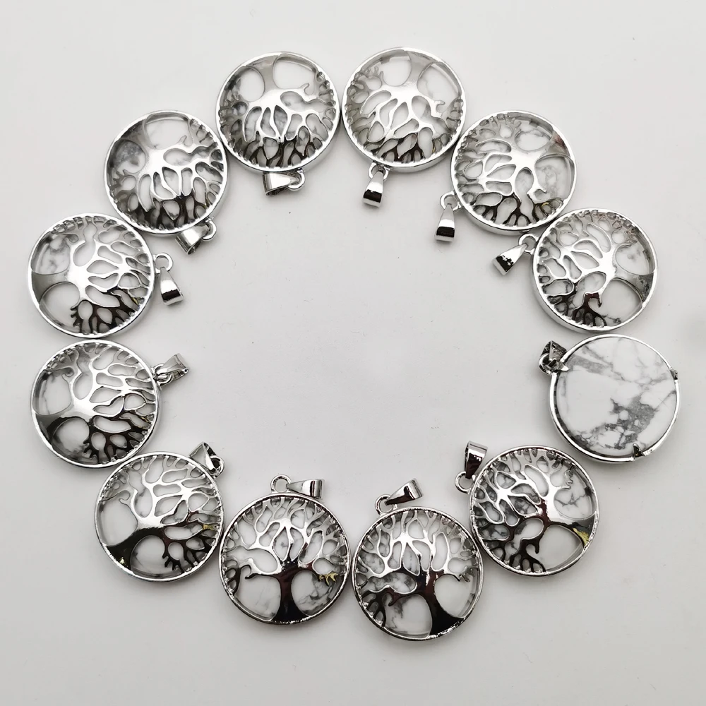 

White Turquoises Natural Stone Tree of Life 12 24pc Necklace Pendant for Jewelry making charm Pendulum accessories wholesale