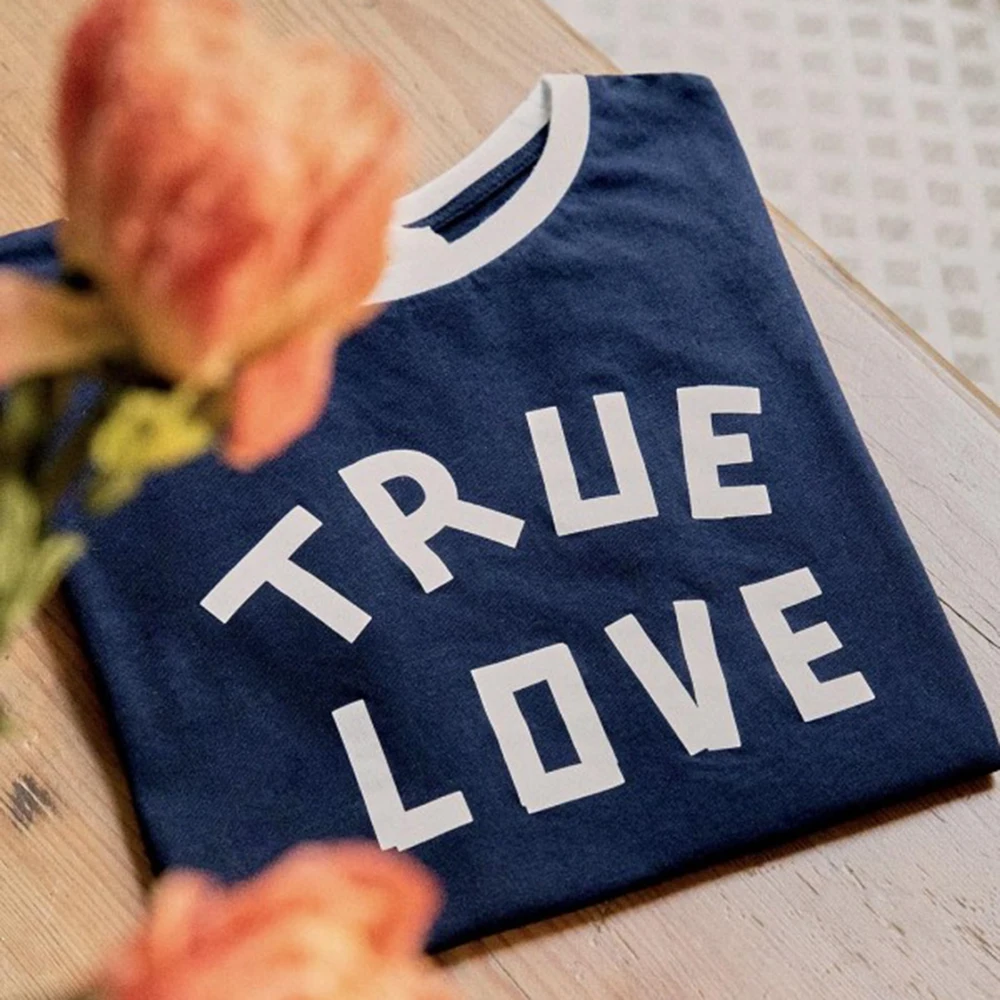 

True Love Navy T-Shirt Summer 2021 Cotton Letter Simple Elegant Tee Shirt Women Fashion Tshirt Tops Femme