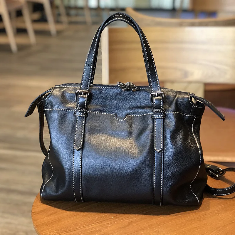 

Large capacity retro leather soft leather handbag 2021 new leisure inclined shoulder bag for men and women