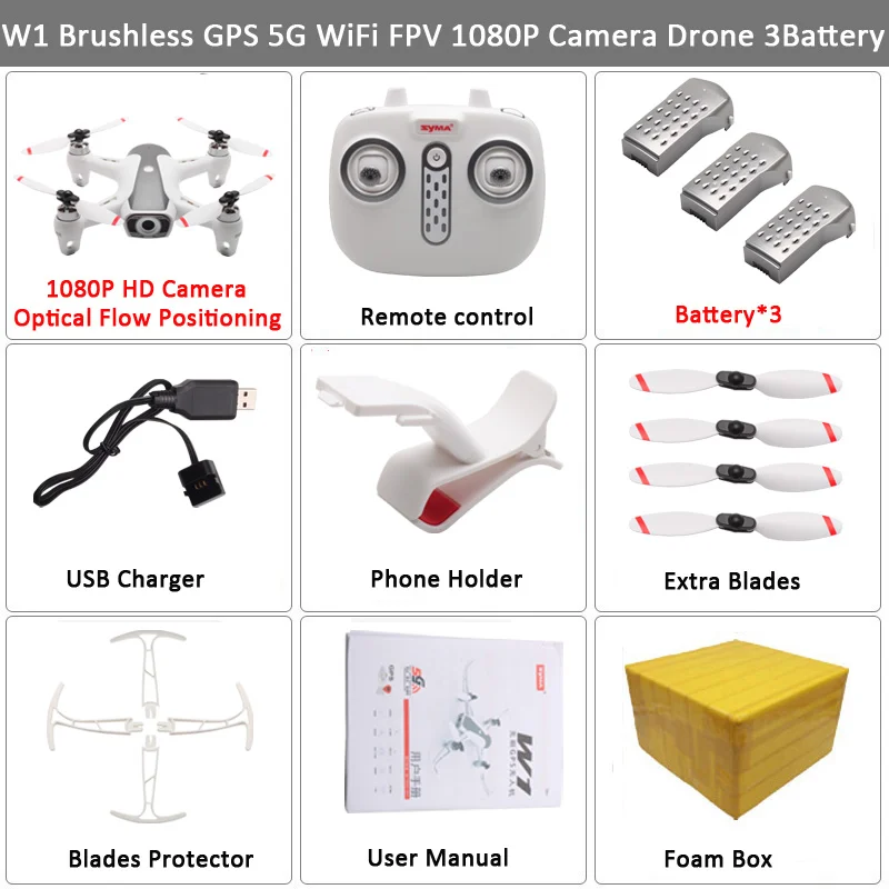 1080P 3B FB Syma W1 gps Дрон 5G WiFi FPV с камерой HD 1080P Дрон Регулируемый режим следования за мной жесты RC Квадрокоптер дроны vs F11 H117S - Цвет: 1080P 3B FB