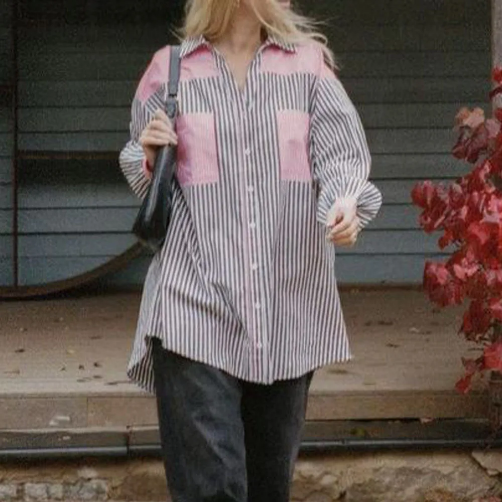 

DiYiG WOMAN 2021 summer new Korean style casual women's wear contrast color stitching pocket decoration loose shirt