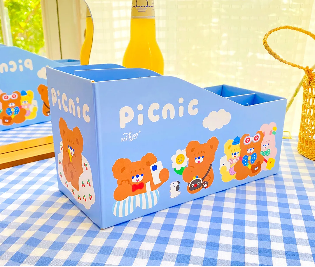 

W&G Bear Book Holder Stand Students Bookshelf Book Box Ins Girl Desktop Storage Box Stationery File Basket Desk Organizer
