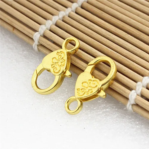 Gold 50 шт. Модные Цветочные Резные узоры в форме сердца карабины, крючки для ожерелья, браслета, цепочки, аксессуары для изготовления своими руками 26x15 мм K00783 - Цвет: Gold