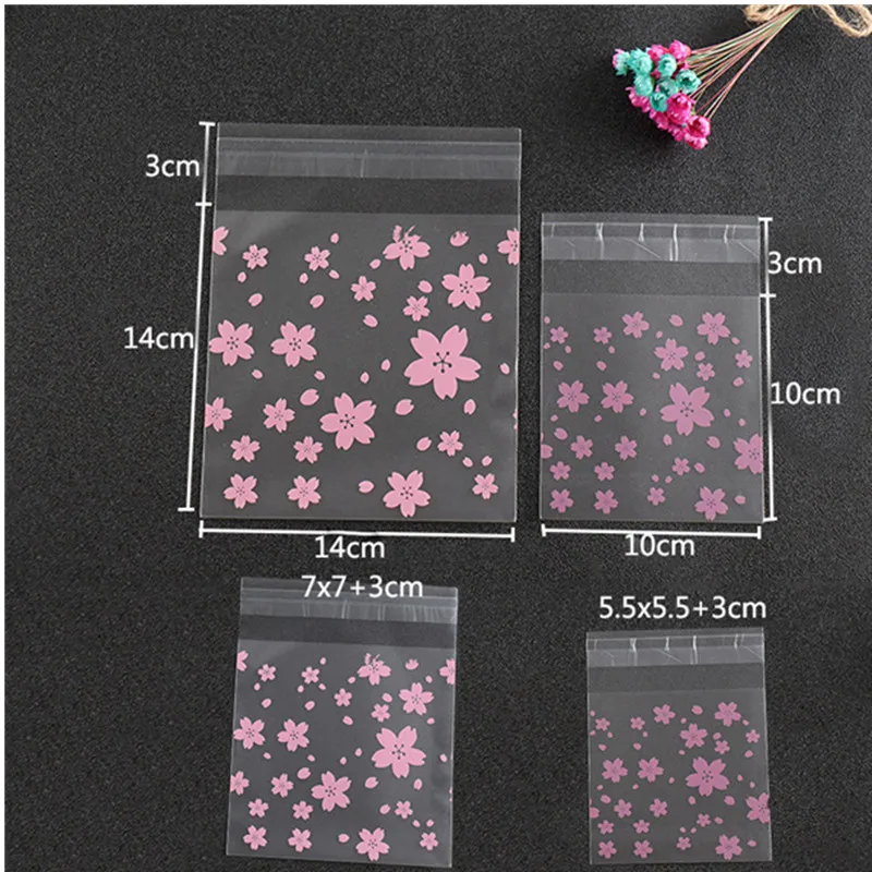 

100pcs plastic transparent frosted cherry candy biscuit packaging bag DIY baking self-adhesive bag wedding birthday party