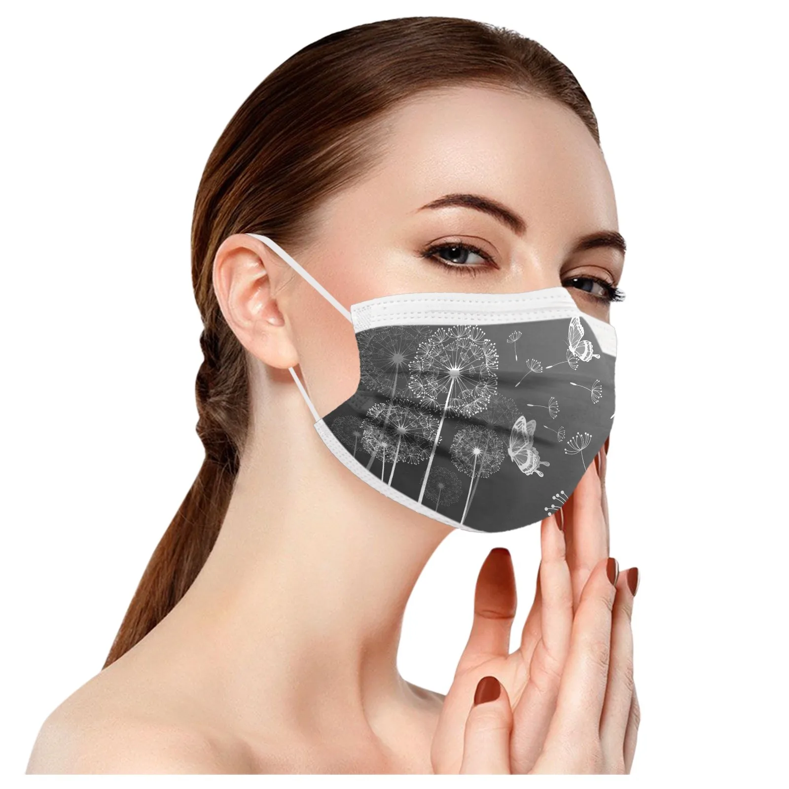 

Fast Delivery Within 24 Hours 10PCS Adults Beautiful Elegant Flower Prints Breathable 3 -Layer Disposable Mask Bandage