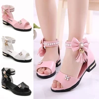 kids pu leather sandals low hell princess summer dress shoes soft sole beading tassel boutique bohemian sandals for 3 12t girls