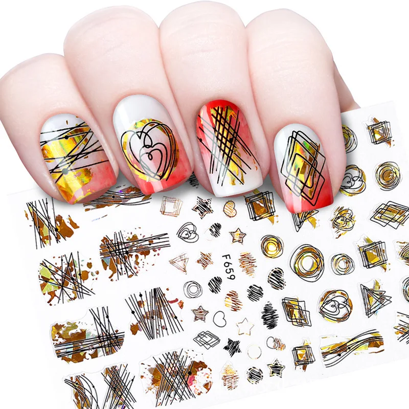 

The Latest Manicure Stickers Full Paste 3D Gilded Laser Gold Black Butterfly Summer Leaves Art Decoration Gum Nail Paste