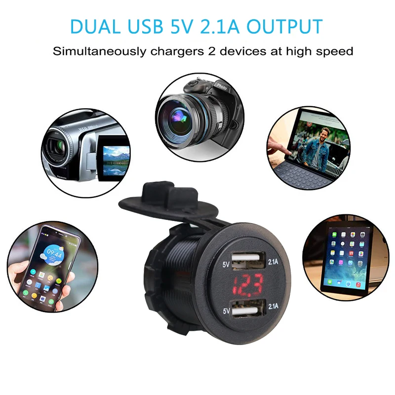 4.2A Dual USB Зарядное устройство гнездо Мощность розетка адаптер 12V 24V светодиодный