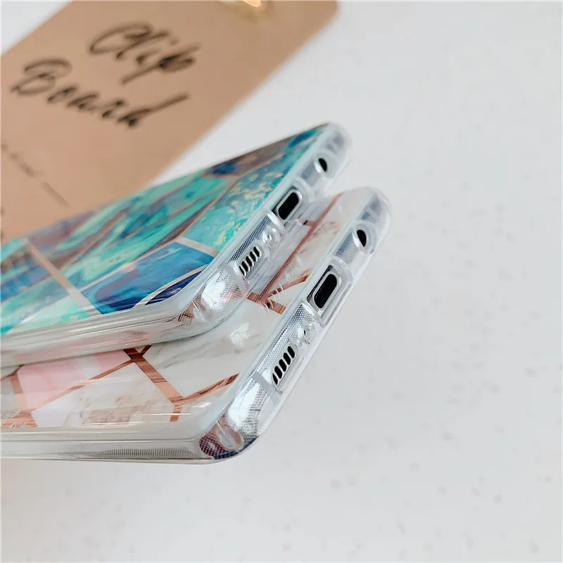 Lovebay Electroplated Geometric Phone Cases For Samsung Galaxy A50 A40 A70 S10E S10 S9 S8 Plus Cool Soft IMD Marble Back Cover |