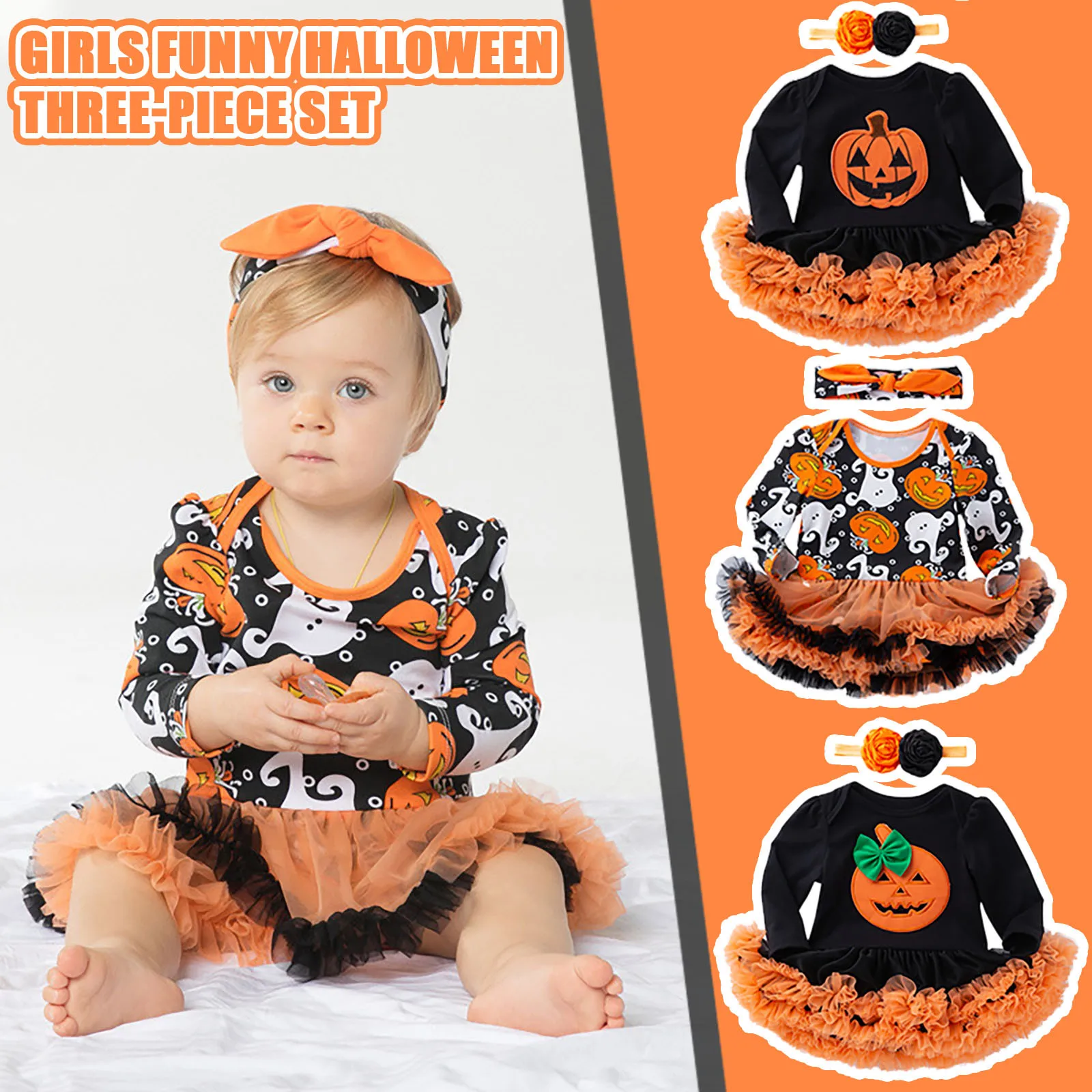 

Детское платье с длинным рукавом и забавным принтом тыквы