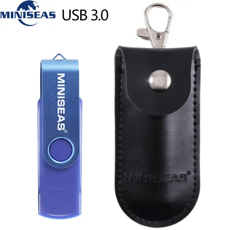 Новинка, Miniseas, usb 3,0, OTG, 64 ГБ, флеш-накопитель, USB флеш-накопитель, внешняя карта памяти, 32 ГБ, 16 ГБ, Micro USB, флешка, сумка - Цвет: blue with bag