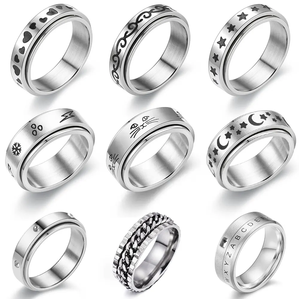 

SHOUMAN 4/6MM fashion exquisite fine-tuning stainless steel rotatable high quality punk ladie men couple ring jewelry party gift