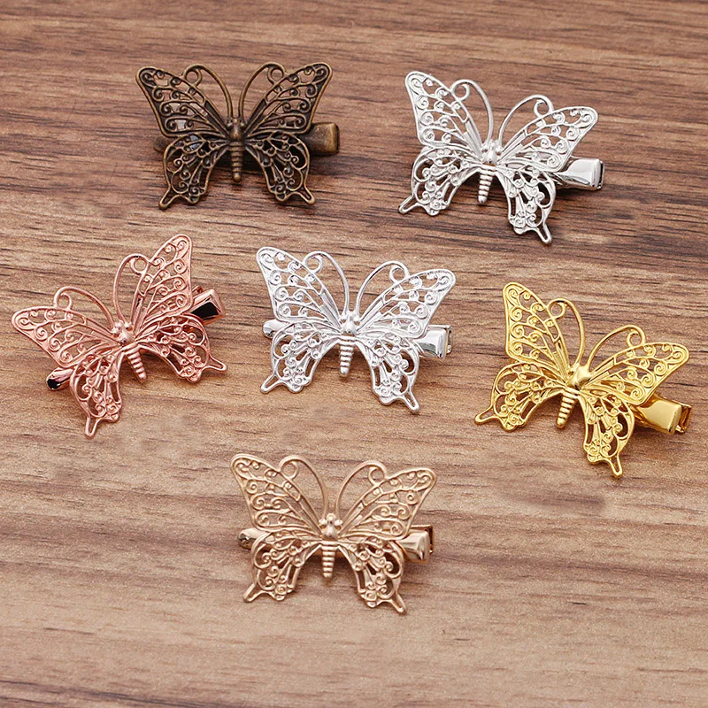 

Mibrow 5PCS 36*26mm Rose Gold Silver Color Butterfly Hair Clips Barrettes for Women Wedding Hairpins Jewelry Making Accessories