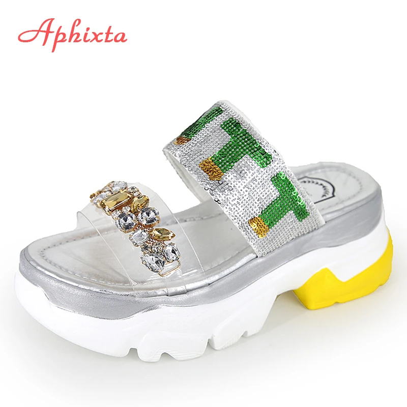 Сланцы Aphixta женские с жемчугом повседневные пляжные шлепанцы на платформе и